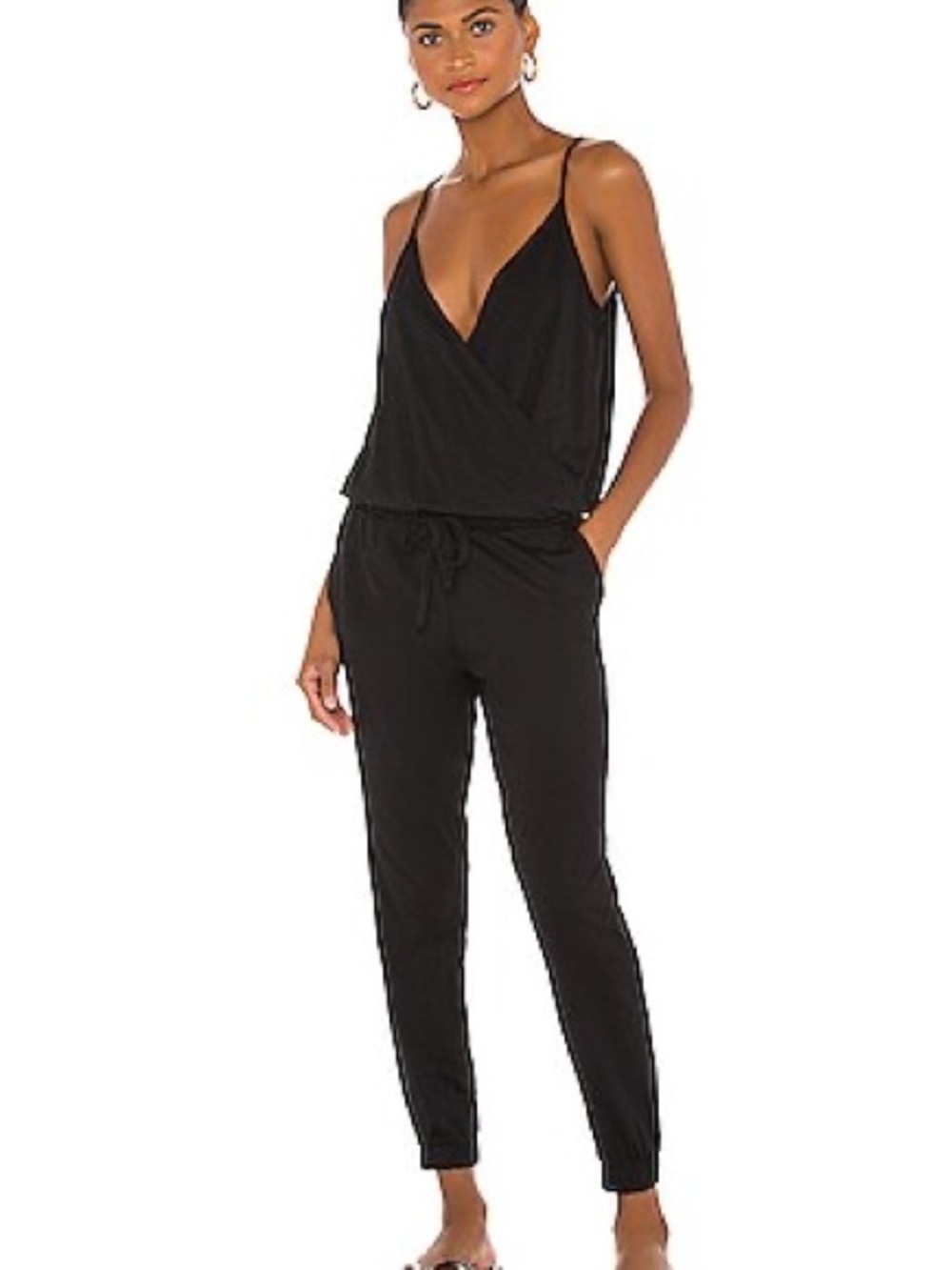 BOBI SUPREME JERSEY SURPLICE JUMPSUIT IN BLACK